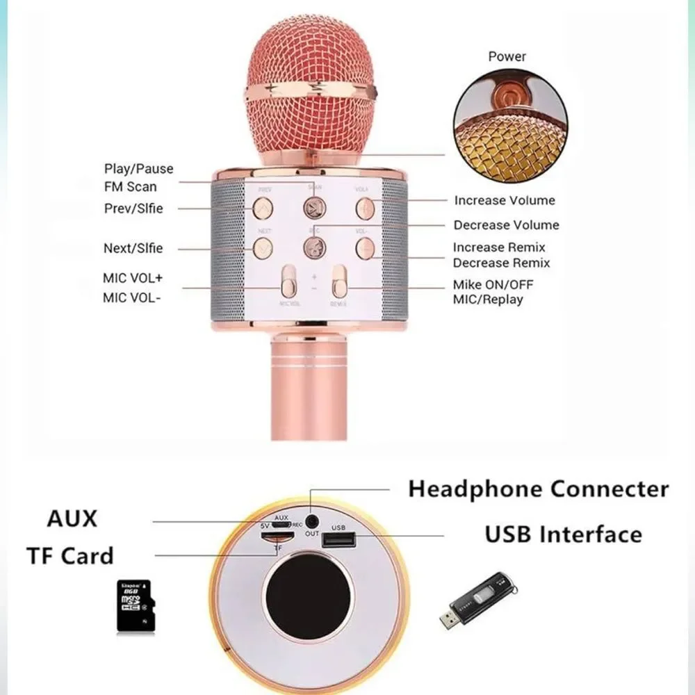 Wireless Bluetooth Karaoke Microphone,3 in 1 Karaoke Mic Speaker Rose Gold